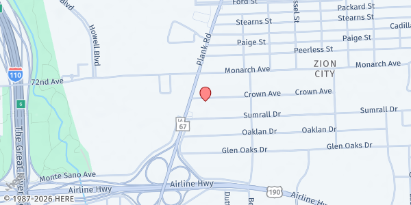 Map showing New Beach Grove at 4420 Crown St., Baton Rouge, LA