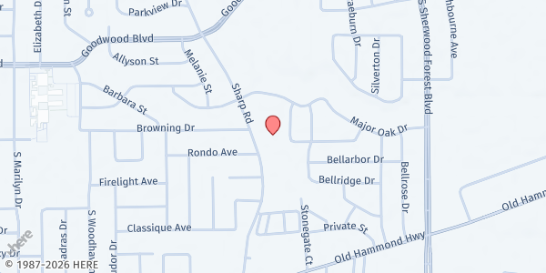 Map showing New Ruach Christian Church at 1357 Sharp Rd., Baton Rouge, LA