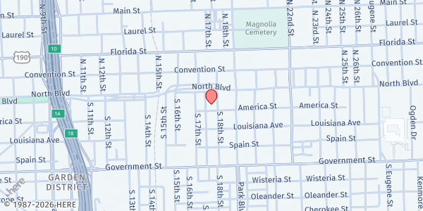 Map showing New Sunlight Baptist Church Ministries at 1777 America St., Baton Rouge, LA