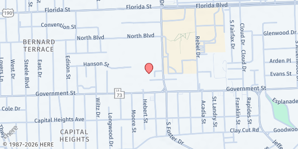 Map showing Open Aire Ministries (formerly YMCA) at 350 S. Foster Dr., Baton Rouge, LA