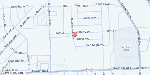 Map showing Resurrection Life Ministries at 722 N. Carrollton Ave., Baton Rouge, LA