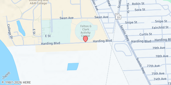 Map showing Southern University (Students Only) at 801 Harding Blvd., Baton Rouge, LA