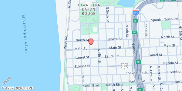 Map showing St. Joseph Baptist Church Outreach Ministries at 412 North St., Baton Rouge, LA