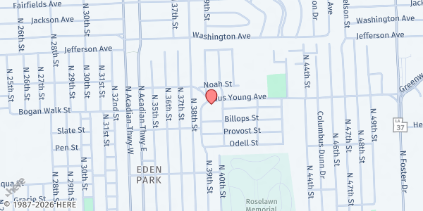 Map showing St. Paul Catholic Church at 3912 Gus Young Ave., Baton Rouge, LA