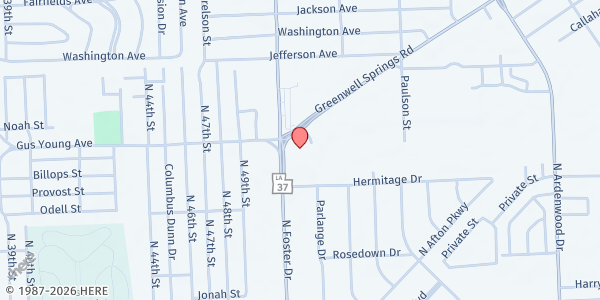 Map showing Star Hill Baptist Church at 1400 N. Foster Dr., Baton Rouge, LA