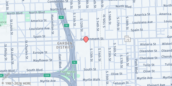 Map showing Travail 6:33, Inc. at 1120 Government St. Bldg. H, Baton Rouge, LA