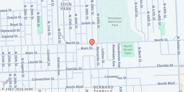 Map showing True Light Baptist Church at 3836 N. St., Baton Rouge, LA