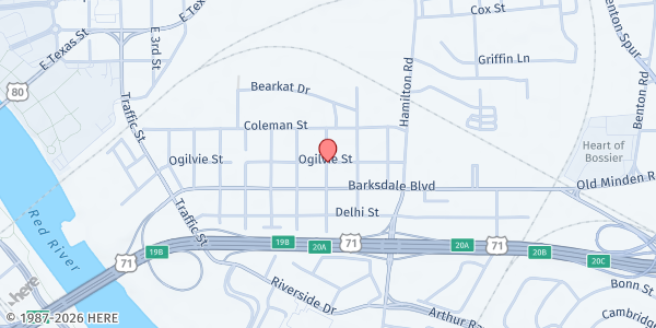 Map showing Christ The King Food Pantry at 1000 Ogilvie St., Bossier City, LA