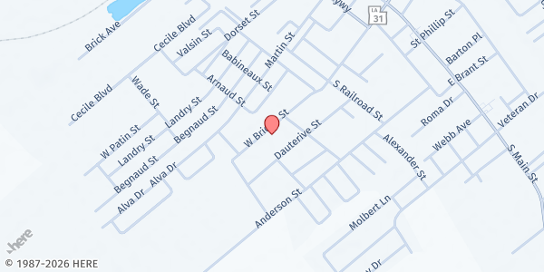 Map showing St. Bernard/St. Francis Food Pantry at 701 W Bridge St, Breaux Bridge, LA