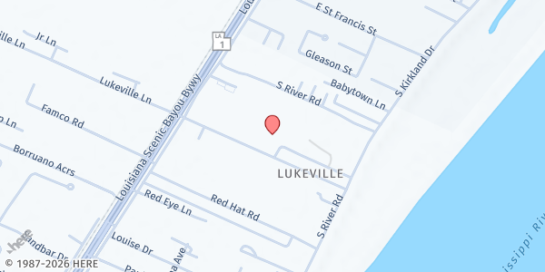Map showing Antioch Baptist Church at 2778 Billups Lane, Brusly, LA