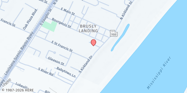Map showing St. John the Baptist Catholic Church at 402 S. Kirkland Dr., Brusly, LA