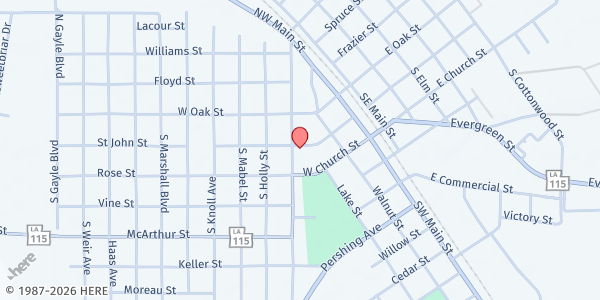 Map showing First Baptist Church (Bunkie) at 203 S. Lexington Ave., Bunkie, LA