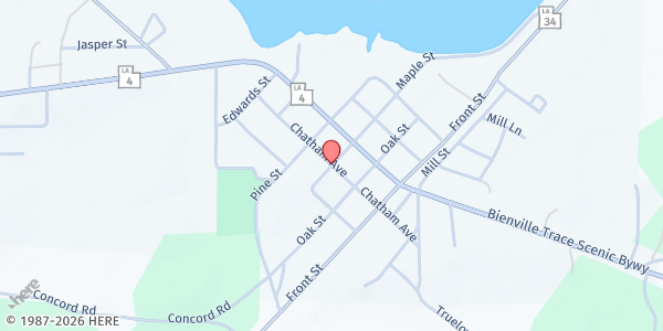 Map showing Chatham Methodist Church Parking Lot at 905 Chatham Ave, Chatham, LA