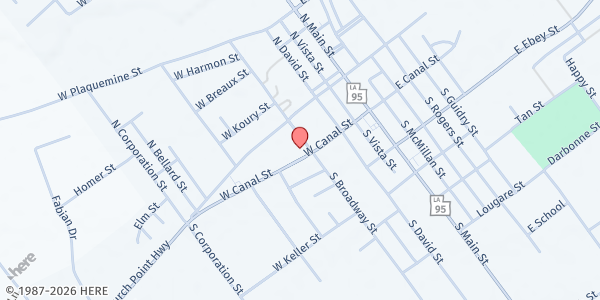 Map showing Barousse Family Clinic at 408 W. Canal St., Church Point, LA