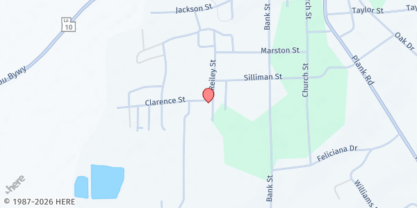 Map showing Hyman Chapel AME Church at 10732 Reily St., Clinton, LA