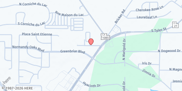 Map showing Southeast Louisiana Area Health Education Center at 105 Highland Park Plaza, Covington, LA