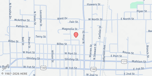 Map showing God's Food Box at 426 McMahon, DeRidder, LA