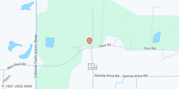 Map showing St. John the Baptist Catholic Church at 119 Highway 1206, Deville, LA