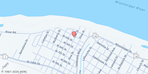 Map showing St. Luke AME Church at 300 Oak Street, Donaldsonville, LA