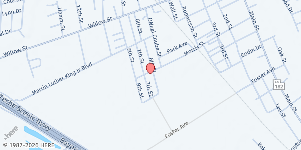 Map showing Wanda Hilliard Food Pantry at 315 Sixth St., Franklin, LA