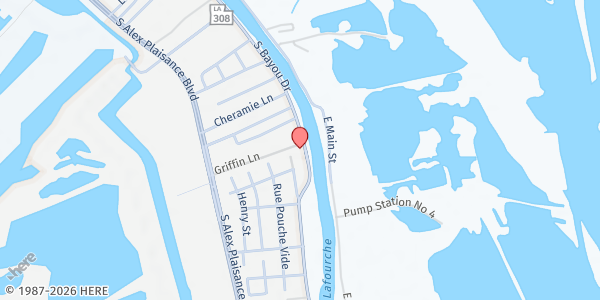 Map showing Gulf Coast Baptist Church at 1606 South Bayou Dr., Golden Meadow, LA