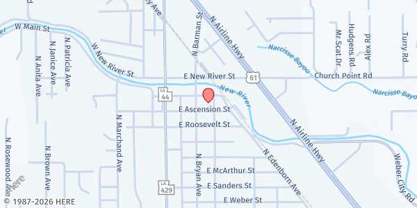 Map showing Centro Cristano Ebenezer at 320 E. Ascension St. Suite B, Gonzales, LA