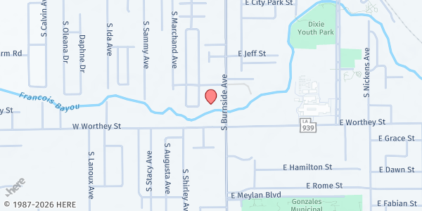 Map showing Fellowship Center at 813 S. Burnside Ave., Gonzales, LA
