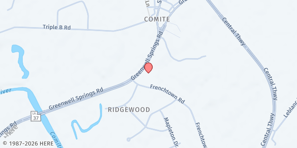 Map showing St. Alphonsus Catholic Church-Society of St. Vincent de Paul at 14040 Greenwell Springs Road, Greenwell Springs, LA