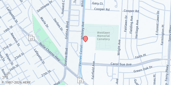 Map showing Gretna UMC at 1309 Whitney Ave., Gretna, LA