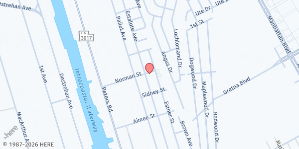 Map showing Harvey Community Center - Jeff Capp at 1501 Estalote Avenue, Harvey, LA