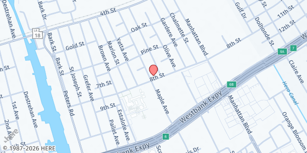 Map showing Westbank Friendship Club at 2051 8th St., Harvey, LA