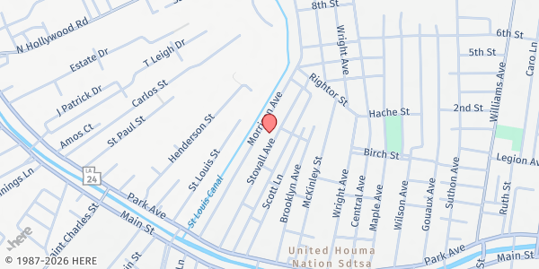 Map showing PTR Ministry at 225 Stovall, Houma, LA