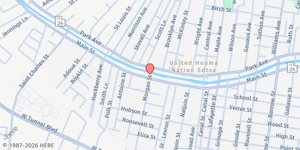 Map showing Storm Outreach Community Ctr. at 7505 Main St., Houma, LA