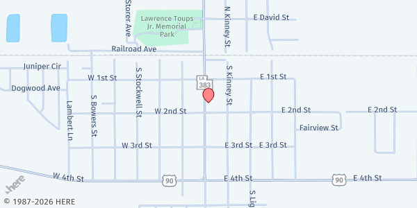 Map showing Living Water Ministries at 215 S. Thompson Ave., Iowa, LA
