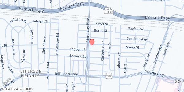 Map showing Hazel Hurst Community Center at 1121 S. Causeway Blvd., Jefferson, LA