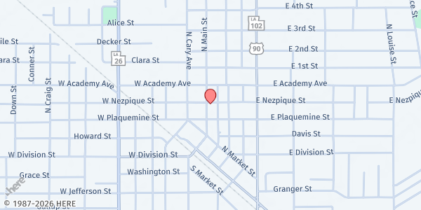 Map showing Assist Agency (Jennings) at 107 E. Nezpique St., Jennings, LA