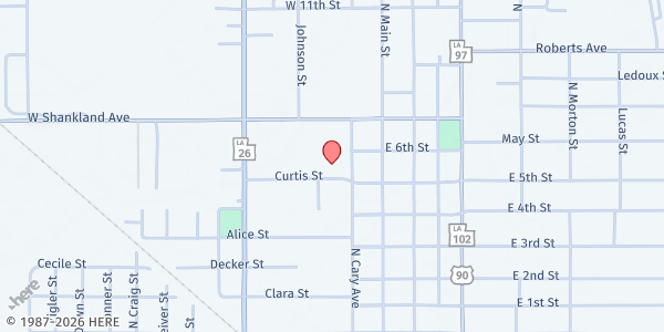 Map showing First Baptist Church of Jennings at 1001 N Cary Avenue, Jennings, LA
