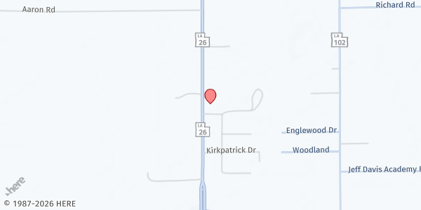 Map showing Gods Pantry at 15358 Hwy 26, Jennings, LA