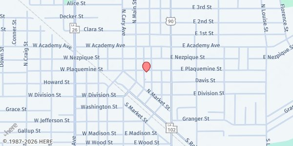 Map showing Gods Pantry at 15358 Hwy. 26, Jennings, LA