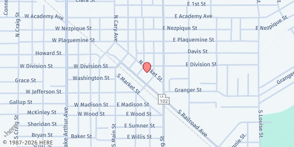Map showing Jefferson Davis Council on Aging at 210 S. State St., Jennings, LA