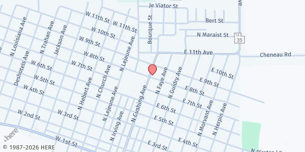 Map showing Vermilion Milk Fund & Kaplan Food Bank at 801 N. Cushing Ave., Kaplan, LA
