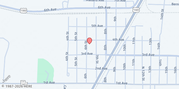 Map showing St. Philip-Neri Catholic Church at 607 Fourth Ave, Kinder, LA