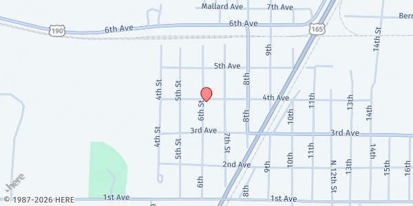 Map showing St. Phillip Neri Church at 607 4th Ave., Kinder, LA