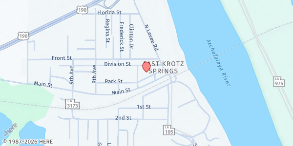 Map showing Gary Soileau Community Center at 216 Park St, Krotz Springs, LA