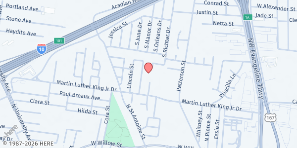 Map showing Acadiana C.A.R.E.S. at 809 Martin Luther King Dr, Lafayette, LA