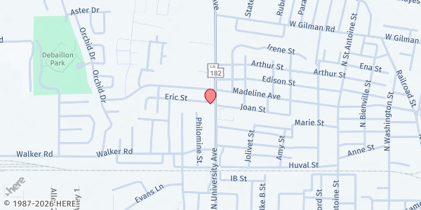 Map showing Acadiana Outreach Center Inc. at 625 N. University, Lafayette, LA