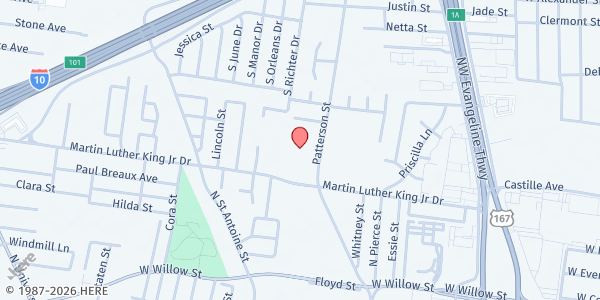 Map showing Destiny of Faith at 409 Patterson St, Lafayette, LA