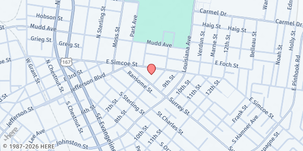 Map showing Foodnet Foodbank of Lafayette at 217 Surrey St., Lafayette, LA