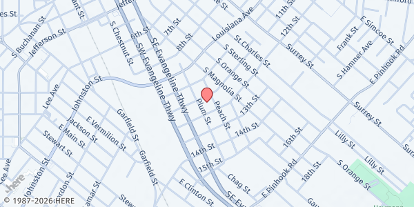 Map showing Gethsemane COGIC at 317 12th St, Lafayette, LA