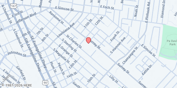 Map showing Immaculate Heart of Mary Mobile Pantry - 818 12th St at 818 12th St., Lafayette, LA